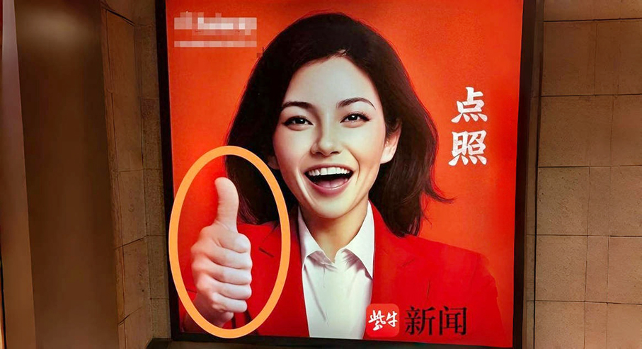 公司回应广告牌上女士有6根手指：目前已整改，网友热议