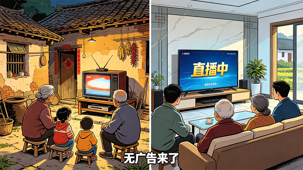 农村看电视大变化：开机看直播、无广告来了